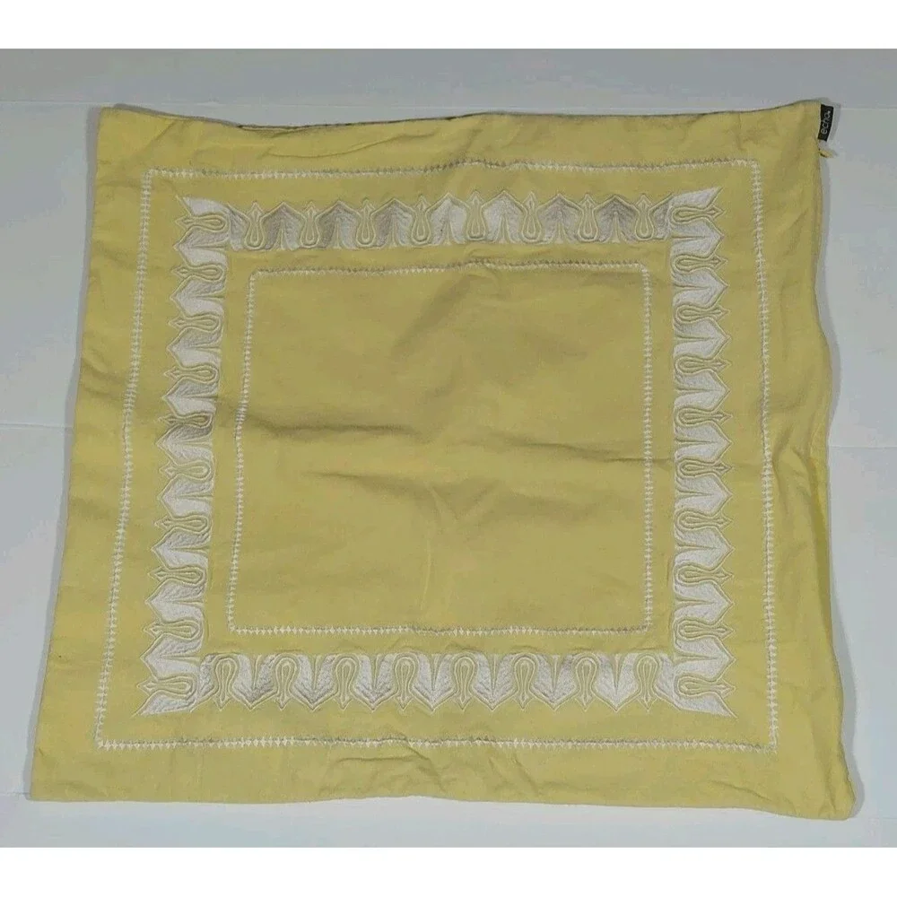 Echo Large Yellow White Embroidered Zipper Closure Decorative Pillow Cover 25x25